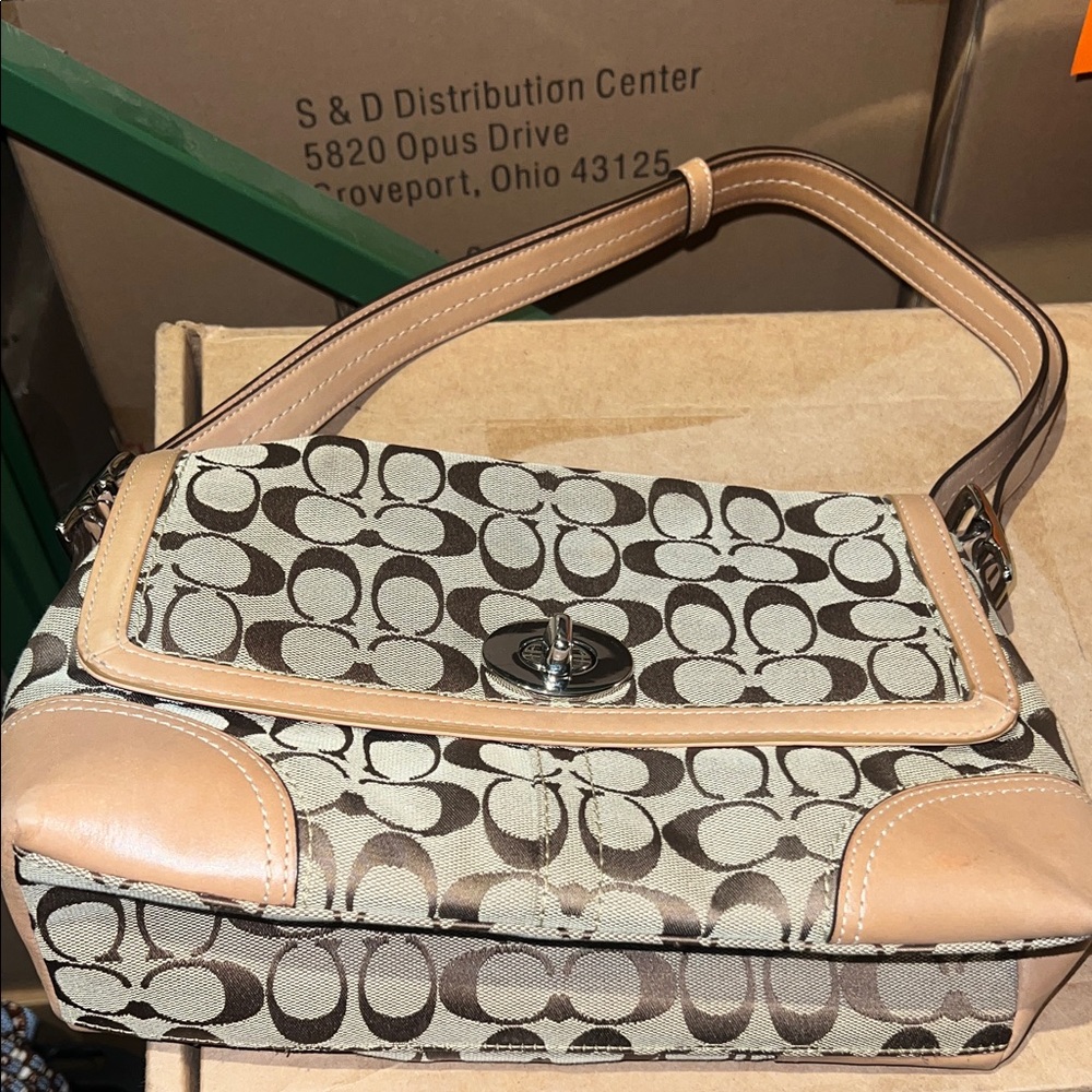 Coach Monogram Black and Cream Shoulder Bag